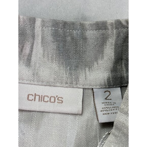Chico's Womens Jacket Gray White Silver Patterned Open Front Size 2 (US L) New - Picture 6 of 7